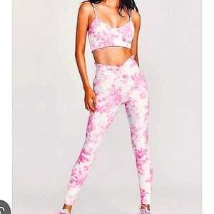 LoveShackFancy Pink and White Leggings & Sports Bra